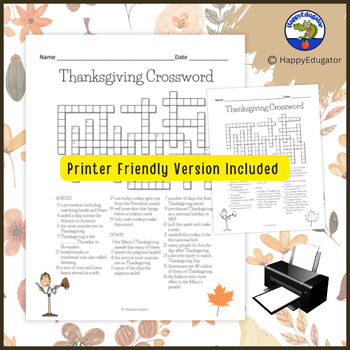 Thanksgiving Crossword Puzzle with Word Bank - Fun Facts ...