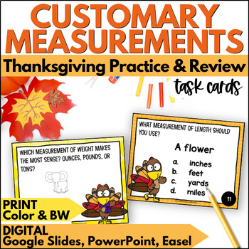 Preview of Thanksgiving Customary Measurement Task Cards - Math Practice & Review Activity