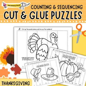 Preview of Thanksgiving Cut & Glue Number Puzzle Math Center | Counting & Cardinality 5-10