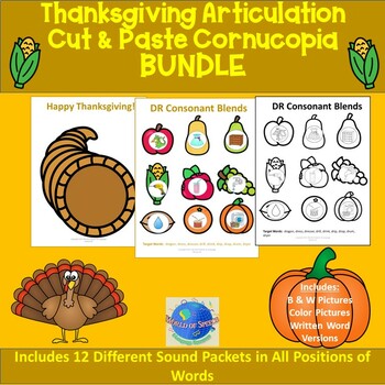 Preview of Thanksgiving Cut and Paste Articulation Cornucopia Bundle