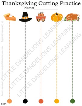 Thanksgiving Themed Cutting Practice Pages for Scissor Skills