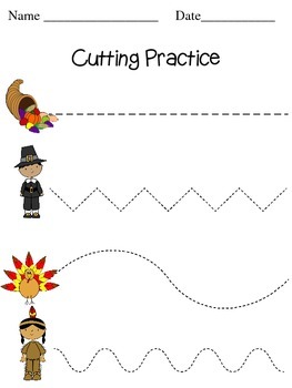 Thanksgiving Themed Cutting Practice Pages for Scissor Skills