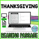 Thanksgiving DIGITAL Reading Passage & Questions - Self Grading