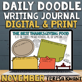 Thanksgiving Daily Doodle Digital & Print Journal Prompts | Writing Activity 