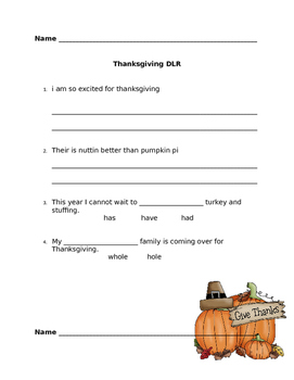 Preview of Thanksgiving Daily Language Review