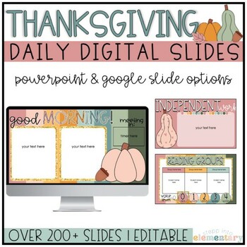 Preview of Thanksgiving Daily Slides | Thanksgiving/Autumn | Digital Slides | Editable