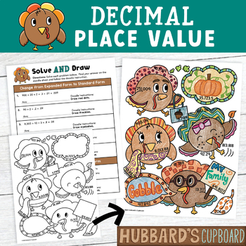 Preview of Thanksgiving Math Place Value Decimals to Thousandths / Activity Craft Worksheet