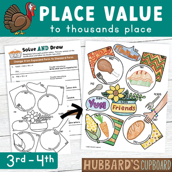 Preview of Thanksgiving Day Math Activities - Place Value Worksheets up to the Thousands
