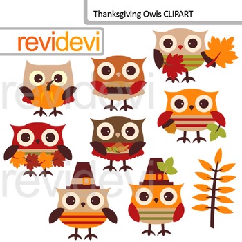 Preview of Thanksgiving Day Owls Clip Art / Autumn, fall season / cute owl clip art