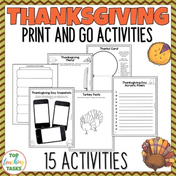 Thanksgiving Activities | Print and Go Activity Pack by Top Teaching Tasks