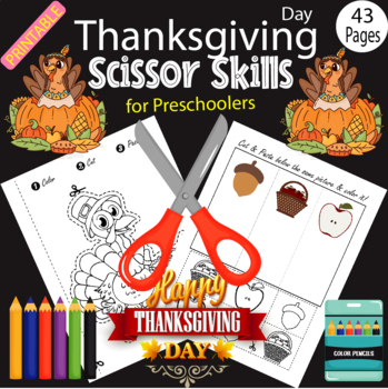 Preview of Thanksgiving Day Scissor Skills for Preschoolers