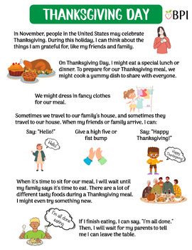 Preview of Thanksgiving Day Social Story