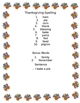 Thanksgiving Day Spelling Words By First Grade Finest | Tpt