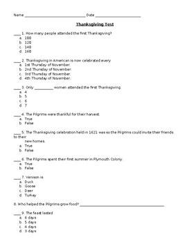 Preview of Thanksgiving Day Test