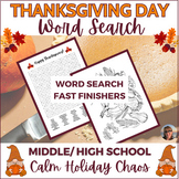 Thanksgiving Day Word Search Middle and High School includ