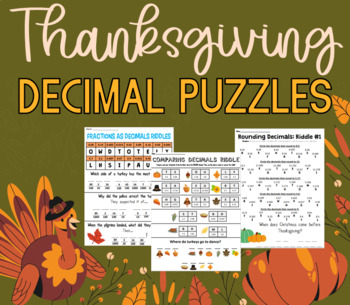 Preview of Thanksgiving Decimal Puzzles - EASEL Activity Included!