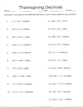 Thanksgiving Decimals by Middle Years | Teachers Pay Teachers