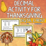 Thanksgiving Decimals Math Activity with QR Codes | Print 