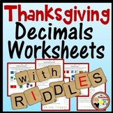 Thanksgiving Decimals Worksheets w/ Riddles Print & Digita