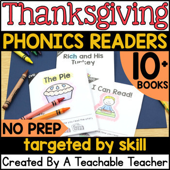 Preview of Thanksgiving Phonics Printable Decodable Reader First Grade Science of Reading