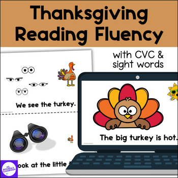 Preview of Thanksgiving Reading Fluency Decodable CVC Words & High Frequency Sight Words