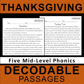 Preview of Thanksgiving Decodables | Science of Reading Mid-level Phonics & Fluency Readers