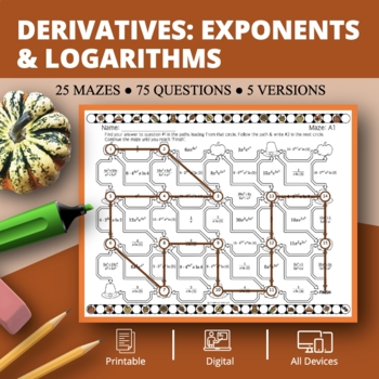 Preview of Thanksgiving: Derivatives Exponents & Logs Maze Activity