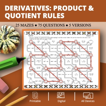 Preview of Thanksgiving: Derivatives Product & Quotient Rules Maze Activity