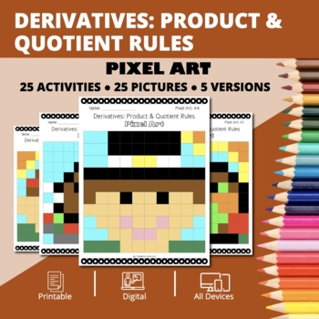 Preview of Thanksgiving: Derivatives Product & Quotient Rules Pixel Art Activity