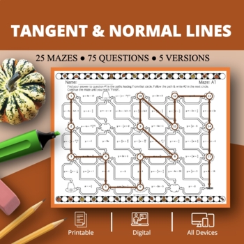 Preview of Thanksgiving: Derivatives Tangent & Normal Lines Maze Activity