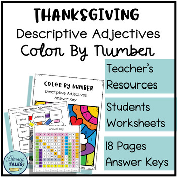 Preview of Thanksgiving Descriptive Adjectives Color By Number Activities
