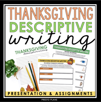 Preview of Thanksgiving Writing Assignment - Holiday Descriptive Writing Imagery Activity