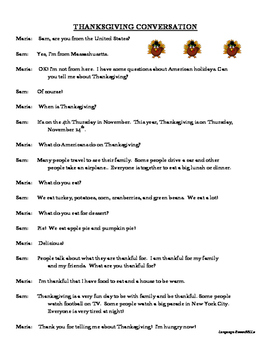 Preview of Thanksgiving Dialogue - question formation, present tense