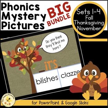 Preview of Thanksgiving Dig. Mystery Picture BIG BUNDLE-Real & Nonsense Words- UFLI aligned