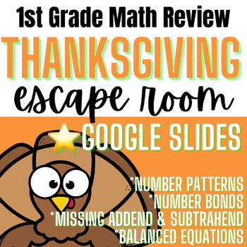 Preview of Thanksgiving Digital 1st Grade Math Escape Room -Number Patterns/Bonds, Addition