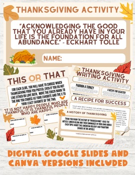 Preview of Thanksgiving Digital Activity:  Google Slides and Canva Templates Included