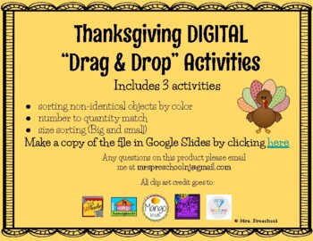 Preview of Thanksgiving Digital "Drag & Drop" for Pre-K & K