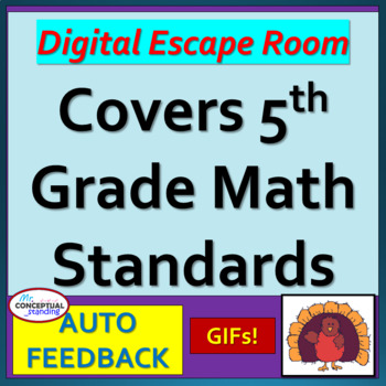 Preview of Thanksgiving Digital Math Escape Room - Fractions, Decimals, Operations & More
