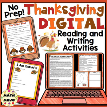 Preview of Thanksgiving Digital, No Prep Reading and Writing Activities