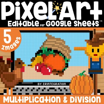 Preview of Thanksgiving Digital Pixel Art Magic Reveal Multiplication and Division Practice