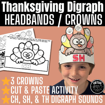 Preview of Thanksgiving Digraph Crowns/Headbands/Hats (CH, SH, & TH) for 1st & Kindergarten