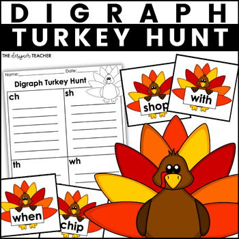 Preview of Thanksgiving Digraph Sort Turkey Phonics Center CH SH TH WH Sorting Activity