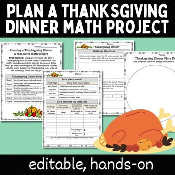 Preview of Plan a Thanksgiving Dinner:  3rd-5th Grade Math PBL/Project