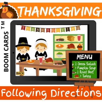 Preview of Thanksgiving Dinner Activity Following Directions - BOOM CARDS Distance Learning