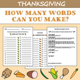 Thanksgiving Dinner How Many Words Can You Make? Anagram W