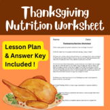 Thanksgiving Dinner Nutrition Worksheet with Lesson Plan a