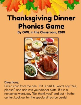 Preview of Thanksgiving Dinner Phonics Game (CVC, Digraphs, Initial & Final Blends)