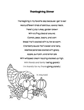 Thanksgiving Dinner Poem by Mrs May | Teachers Pay Teachers