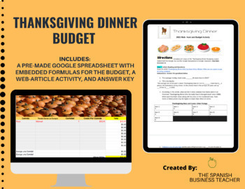 Preview of Thanksgiving Dinner Price Increases and Budget Project (English)