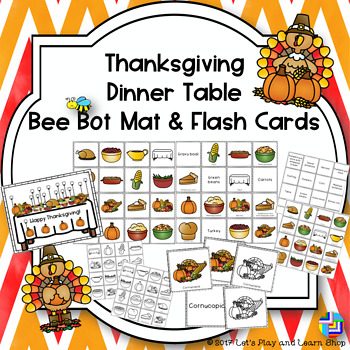 Preview of Thanksgiving Dinner Table Bee Bot Mat and Flash Cards